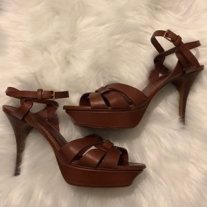 Saint Laurent YSL Tribute Brown Leather Platform